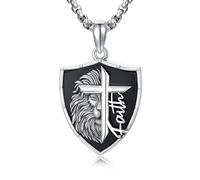 PROESS Collier lion pour homme en argent sterling 925 avec pendentif en obsidienne noire pour homme foi bible collier chrétien bijoux lion cadeaux pour mari frère
