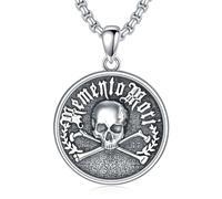 PROESS Memento Mori Chaîne en argent sterling 925 avec pendentif tête de mort Memento Mori Bijoux Cadeau pour homme