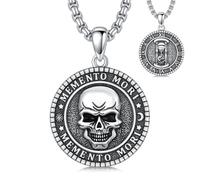 PROESS Memento Mori Collier en argent sterling 925 avec pendentif tête de mort et sablier pour homme et femme