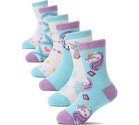 PROETRADE Chaussettes en Laine pour Enfants Fille Garçons Petites Tout-petits Hiver Noël Chaude équipage Chaussettes,Chaussettes cadeaux de Noël 6 Paires(Licorne Bleu,22-26)