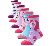 PROETRADE Chaussettes en Laine pour Enfants Fille Garçons Petites Tout-petits Hiver Noël Chaude équipage Chaussettes,Chaussettes cadeaux de Noël 6 Paires(Licorne rose,22-26)