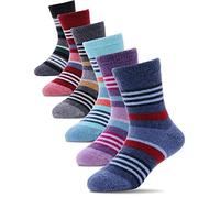 PROETRADE Chaussettes en Laine pour Enfants Fille Garçons Petites Tout-petits Hiver Noël Chaude équipage Chaussettes,Chaussettes cadeaux de Noël 6 Paires(rayures,29-34)