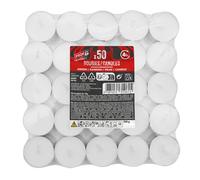 PROF Pack 50 Bougies Chauffe-Plat 8 Heures, Longue Durée, Bougies Blanches Professionnelles, Idéales Décoration, Mariage, Restaurant et Photophores, 40807075