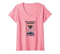 Professeur d'études sociales : enseigner Le passé pour l'avenir T-Shirt avec Col en V, Femme, Rose, M