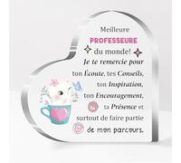 Professeure Acrylique Plaque Coeur Ornements Femmes Jour de l’Enseignant Cadeaux Maîtresse Bureau Signe Apprécier Obtention Diplôme Noël Décoration Maison Anniversaire Retraite Merci Souvenirs