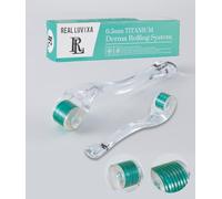 Professional Derma Roller 0,5 mm, 540 Needle, rouleau à barbe, rouleau à micro-aiguille pour la peau et les cheveux, utilisation pour hommes et femmes (Transparent - Vert - Titan)