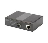 DIGITUS Convertisseur de média DIN-Rail - Port SFP - Ethernet Gbit - RJ45 / SFP 1000Base-X - Avec injecteur PoE - Noir