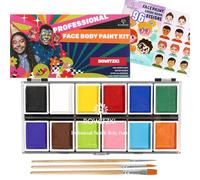Professional Face Paint Kit, Bowitzki 12 Colors Non Toxic Hypoallergenic Water Based FDA Compliant Halloween Makeup Body Face Painting Colors
