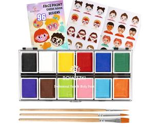 Professional Face Paint Kit, Bowitzki 12 Colors Non Toxic Hypoallergenic Water Based FDA Compliant Halloween Makeup Body Face Painting Colors