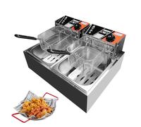 Professional Friteuse Double, Fryer Électrique Inox, 2 x 6 L, Appareil De Cuisson Pour Frites, Livré Avec Panier à Friture