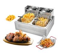 Professional Friteuse Électrique Commerciale, Double Bac de 6L | Friteuse en Acier inoxydable 5000W, Température Réglable 50-200°C, avec 2 Paniers à Frire pour Poulet Frit Snack-Bars Cuisine