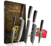 Professional Kitchen Knife Set | Chef's Knife, Santoku & Bread Knives and Others | Stainless Steel Laser Pattern with Pakkawood Handle | Gift Box Set