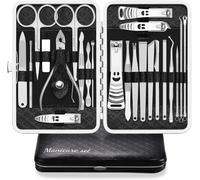 Professional Manicure Pedicure Cuticle Cutter Kit Stainless Steel Manicure Pedicure Set Of 23 With Exquisite Box (Black/Silver)