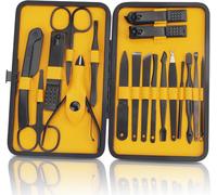 Professional Manicure Pedicure Kit 18 Pieces,Nail Cuticle Cutter And Nail Cuticle Cutter,Nail Cutting And Polishing Tools,Complete Manicure Kit With Box For Travel And Home (Yellow)
