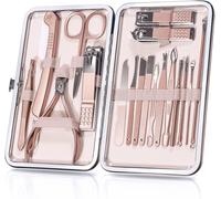 Professional Manicure Pedicure Kit 18 Pieces,Nail Cuticle Cutter And Nail Cuticle Cutter,Nail Cutting And Polishing Tools,Complete Manicure Kit With Box For Travel And Home (Rose Gold)