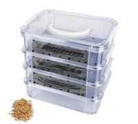 Professional Mealworm Breeding Kit | 4-Layer Clear Mesh Feeding Bin, Stackable Rearing Container with Ventilation Panels & Carry Handle for Sugar Glider Reptile Spider Bird Chicken Lizard