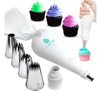 Professional Pastry Kit (7 Pieces) Reusable Piping Bag (45 cm) + 4 XL Large Pastry Nozzles (849,869,829,808) for Decorating Cakes-Made in Korea & Japan
