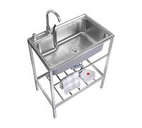 Professionnel Évier De Jardin Extérieur, Évier Inox 1 Bac, Ensemble De Cuisine Commercial Avec Robinet Et Tuyau, Pour Buanderie, Garage, Restaurant (Color
