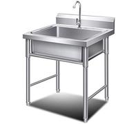 Professionnel Évier Extérieur de Jardin en Acier Inoxydable Polyvalent INOX Brossé Avec Robinet - Pour Hôtel, Restaurant, Cuisine, Garage