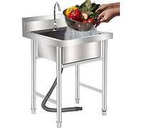 Professionnel Évier Simple De Jardin Avec Robinet,201 Évier INOX De Cuisine 1 Bac Évier Sur Pieds En Acier INOX,Évier Sur Pied Faire,pour Plonge Cuisine De Restaurants-0.8mm||50 * 50 * 80cm