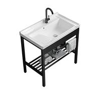 Professionnel Extérieur Évier De Jardin,Évier Céramique avec Etagère de Rangement Et Tuyau De Vidange,évier de ferme en céramique,pour Salle de Lavage,Salle de Bain,Exterieur Intérieur ( Color : Hot c