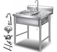 Professionnel Extérieur Évier De Jardin,Évier Inox De Cuisine 1 Bac Évier Sur Pieds En Acier Inox Anti-Eclaboussures Lavabo Pour Faire La Plonge Cuisine De Restaurants, Salle De Bain-0.8mm||60*60*80cm