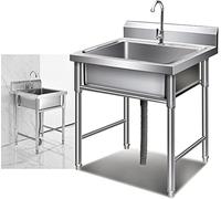 Professionnel Extérieur Évier De Jardin,Évier Inox De Cuisine 1 Bac Évier Sur Pieds En Acier Inox Anti-Eclaboussures Lavabo Pour Faire La Plonge Cuisine De Restaurants, Salle De Bain-1mm||50*50*80cm
