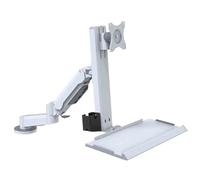 Professionnel Support d'écran Blanc à Double Bras de Style Table avec Plateau Standard Rotatif et supportant jusqu'à 25 kg Ergonomique