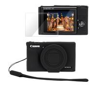 PROfezzion Coque de protection fine en silicone pour Canon PowerShot SX740 HS avec protecteur d'écran en verre et dragonne pour appareil photo Canon PowerShot SX740 - Noir