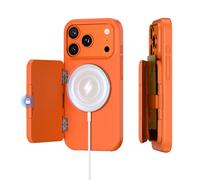 PROfezzion Coque pour iPhone 17 Pro avec Porte Carte Wallet Portefeuille (3 Cartes), Compatible avec MagSafe, Aimants Triple Face, Blocage RFID, Recharge sans Fil, Béquille, Orange