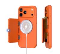 PROfezzion Coque pour iPhone 17 Pro Max avec Porte Carte Wallet Portefeuille (3 Cartes), Compatible avec MagSafe, Aimants Triple Face, Blocage RFID, Recharge sans Fil, Béquille, Orange