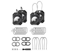 PROfezzion Étui Coques de Protection Sécurisées 2-en-1 pour AirTag avec Câble Métallique, Anneau porte-clés, et Étiquette Clé pour Porte-clés, Collier de Chien, Valise, Sac à Dos et Plus (Noir x 4)