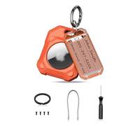 PROfezzion Étui Coques de Protection Sécurisées 2-en-1 pour AirTag avec Câble Métallique, Anneau porte-clés, et Étiquette Clé pour Porte-clés, Collier de Chien, Valise, Sac à Dos et Plus (Orange)