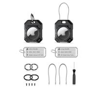 PROfezzion Étui Coques de Protection Sécurisées 2-en-1 pour AirTag avec Câble Métallique, Anneau porte-clés, et Étiquette Clé pour Porte-clés, Collier de Chien, Valise, Sac à Dos et Plus (Noir x 2)