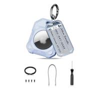 PROfezzion Étui Coques de Protection Sécurisées 2-en-1 pour AirTag avec Câble Métallique, Anneau porte-clés, et Étiquette Clé pour Porte-clés, Collier de Chien, Valise, Sac à Dos et Plus (Bleu)