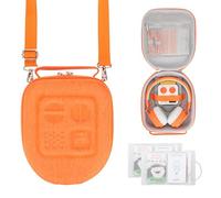 PROfezzion Étui de Voyage Sacoche Sac Enfants Case pour Yoto Mini et Casque - Sac de Rangement Coque Dure en EVA Premium avec Poche Dédiée Air Tag, Poignée, Bandoulière et Porte-Cartes (Orange/Grande)
