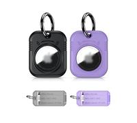 PROfezzion Lot de 2 Étuis pour AirTag, Porte Clef AirTag Coque Rigide Sécurisée et Élégante pour Apple Air Tags GPS Tracker - Noir+Violet