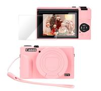 PROfezzion pour Canon G7X Mark III Coque en Silicone Housse Case Protection | Protecteur Mince Accessoire avec Verre Trempé Protecteur d'écran et Dragonne pour Canon PowerShot G7X MarkIII - Rose