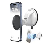 PROfezzion Support de Téléphone Magnétique à Ventouse Rotatif pour Miroir, Salle de Bain, Douche, Verre, Carrelage, Maquillage, Gym, Longue durée pour iPhone 17 16 15 14 13 12 et Plus, Blanc