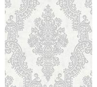 Profhome Papier peint Baroque 397655-GU papier peint intissé (TNT) blanc gris 0,53 m x 10,05 m / 5,33 m2