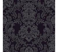 Profhome Papier Peint Baroque Noir à Ornements - Motif Damas Classique - Tapisserie Murale Intissée Style Chic et Élégant - Idéal Chambre et Salon - 0,53 x 10,05 m - 361663-GU