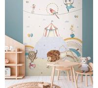 Profhome Papier Peint Panoramique Cirque Magique - 1,59 x 2,80 m - Animaux Rigolos : Lion, Panda, Perroquet - Fresque Murale Enfants Multicolore - Idéal Chambre Bébé et Salle de Jeux - 770721-GU