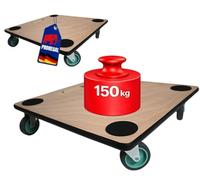 Profi Chariot à roulettes avec 4 roulettes | HxLxP 11,5x50x50 cm | Capacité de Charge 150kg | Panneau de contreplaqué | Marron | 2 pièces
