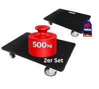 Profi Chariot à roulettes avec 4 roulettes | HxLxP 15x40x60 cm | Capacité de Charge 500kg | Panneau de contreplaqué avec revêtement en Caoutchouc | Noir | 2 pièces