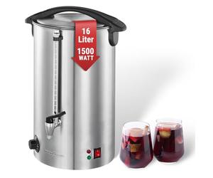 PROFI COOK PC-HGA1111 - Distributeur de boissons chaudes et/ou vin chaud - Capacité 16 litres - 1500 Watts - Contrôle électronique de la Température - Couleur Argent