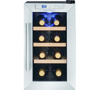 ProfiCook® Réfrigérateur à vin pour 8 bouteilles, Réfrigérateur à boissons avec porte vitrée résistante aux UV, avec éclairage LED et 4 niveaux de stockage dont 3 amovibles, plage : 11-18°C, 23L - PC-