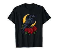 Profil Corbeau Solide sur Un Croissant et Trois Roses T-Shirt