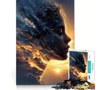 Profil de Femme fusionné avec des Nuages d'orage Puzzle de 1000 pièces pour Adultes Jeu de mémoire Amusant Découpe Laser de qualité supérieure Temps Calme et Exercice Mental à la Maison (38x52cm)