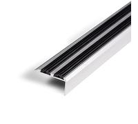Profil de Nez de Marche en Aluminium Power Grip, anodisé avec double insert en Caoutchouc antidérapant, H 2 cm, 4,2 cm de Largeur (Noir - Autocollant, 90 cm de Longueur)