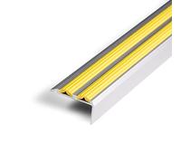 Profil de Nez de Marche en Aluminium Power Grip, anodisé avec double insert en Caoutchouc antidérapant, H 2 cm, 4,2 cm de Largeur (Jaune - à Visser, 100 cm de Longueur)